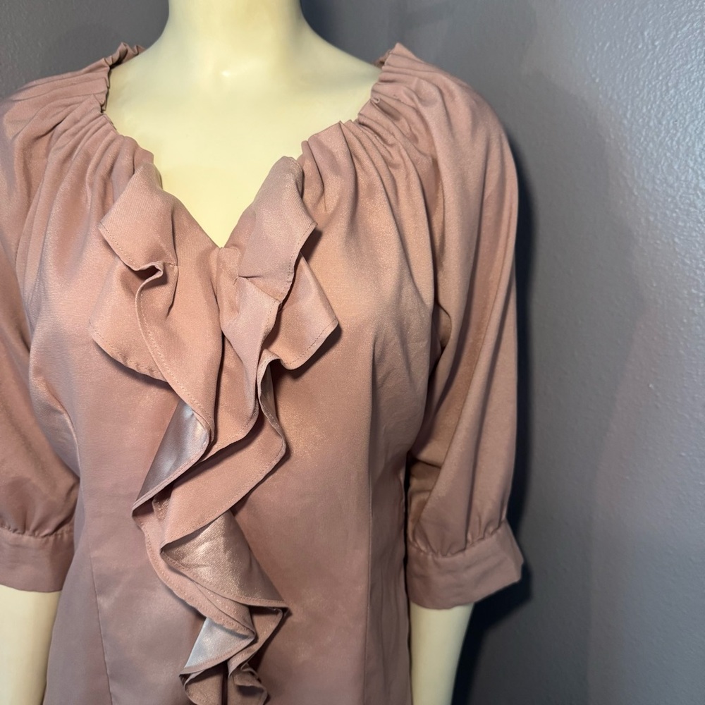 Mikarose Ruffle Front Blouse Tan - Picture 4 of 8